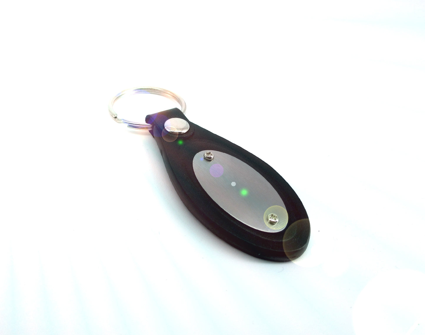 Schlüsselanhänger mit Gravur Metall/Leder silberfarben glänzend