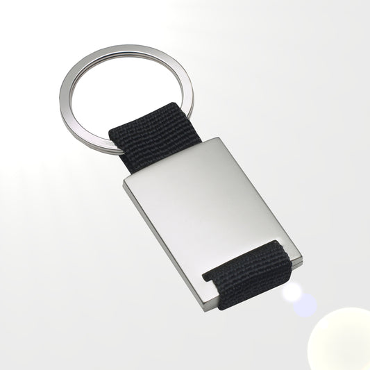 Schlüsselanhänger mit Gravur Metall Silber Matt Nylonband Schwarz | Lasergravur